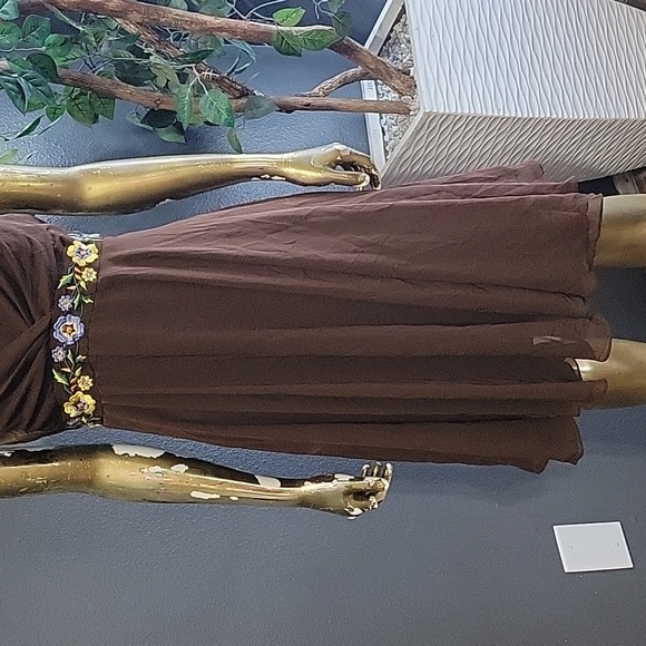 Vintage Eva Blue Brown Floral Mesh Knee Length Y2K Dress Size M - Picture 3 of 9